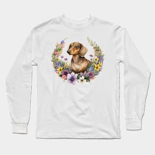 Dachshund Floral Long Sleeve T-Shirt